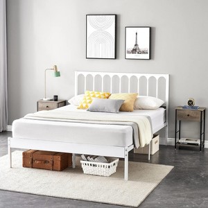 Metal Bed Frame with Wave Headboard and 2 Storage Drawers, Metal Mattress Foundation, No Box Spring Needed - 1 of 4