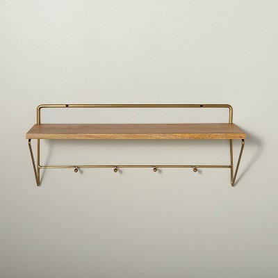 24 in. Wood Double-Shelf with Hooks