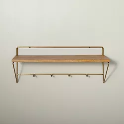 24" Wood & Brass Wall Shelf with Hooks - Hearth & Hand™ with Magnolia