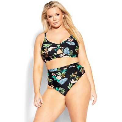 CCX | Women's Plus Size Izzy Hi Waist Print Bikini Brief - tropical foliage - 16W