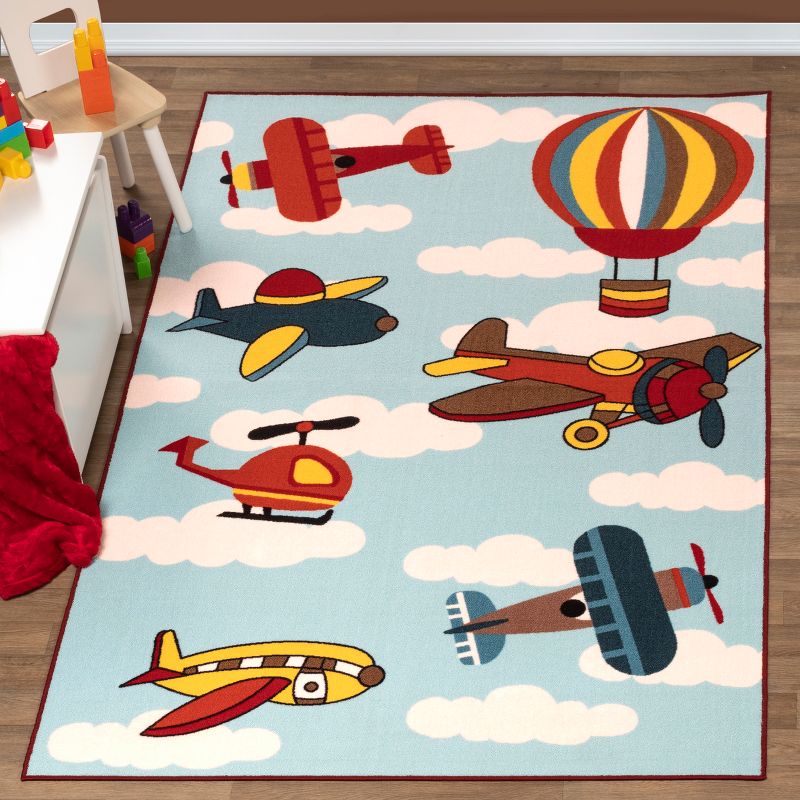 Non-Slip Airplane Modern Kid's Washable Indoor Area Rug - Blue Nile Mills, 2 of 6