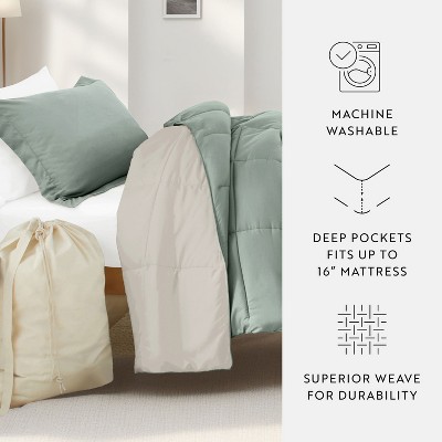 Becky Cameron 8PC Bedding Bundle, Reversible Comforter, Solid Sheet Set, Pillows & Laundry Bag - Becky Cameron, Stone / Light Gray, Twin Extra Long — фото 6