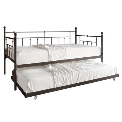 Brown Twin Metal Daybed with Trundle and Slats