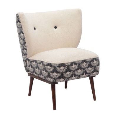 HomeRoots 30" Cream Charcoal and Brown Geometric Tufted Wingback Chair