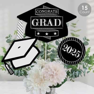 Big Dot of Happiness Graduation Cheers - 2025 Graduation Party Centerpiece Sticks - Table Toppers - Set of 15