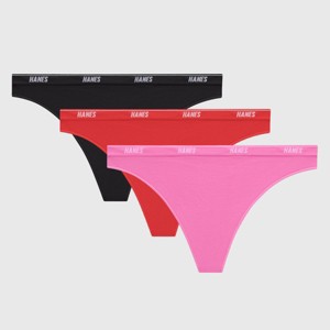 Hanes Women's 3pk Moves Thong - Black/Pink/Red - 1 of 4