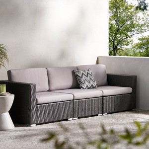 Christopher Knight Home Santa Rosa Outdoor Wicker 3 Seater Sectional Sofa with Cushions - 1 of 4