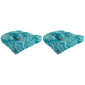 Outdoor Set Of 2 19" x 19" x 4" Wicker Chair Cushions In Seacoral Turquoise - Jordan Manufacturing