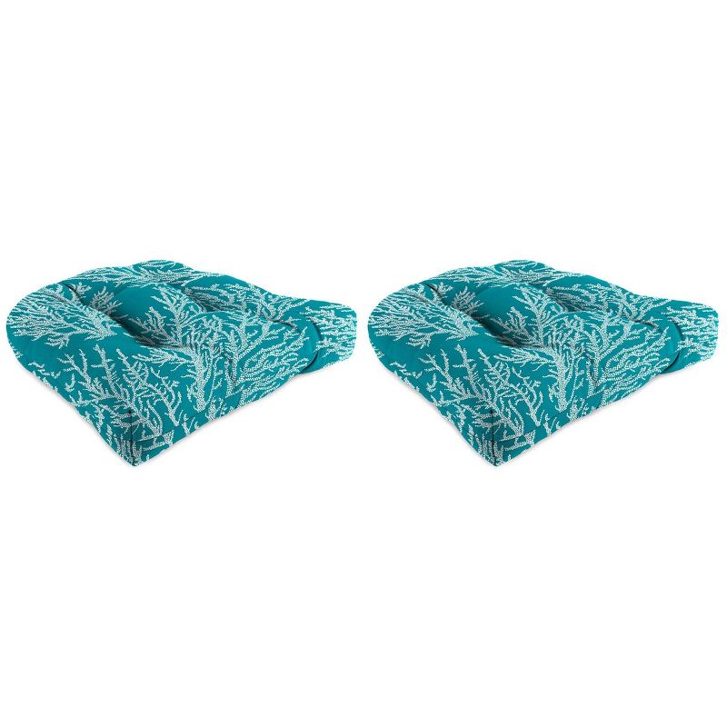 Outdoor Set Of 2 19&#34; x 19&#34; x 4&#34; Wicker Chair Cushions In Seacoral Turquoise - Jordan Manufacturing, 1 of 11