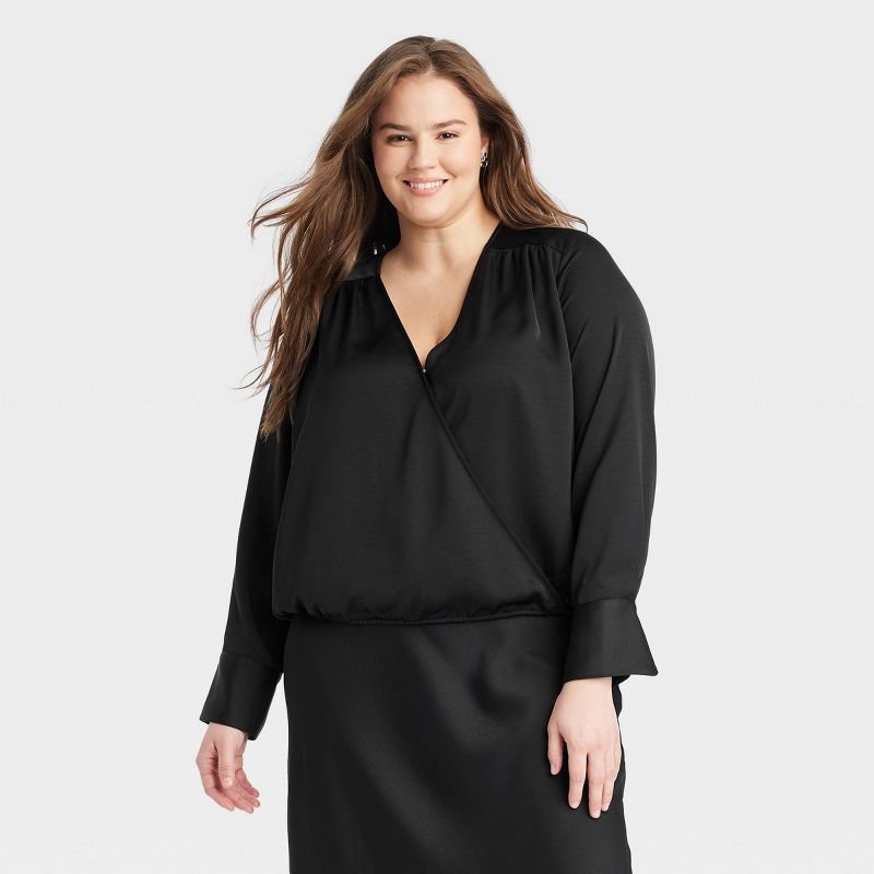 Women's Long Sleeve V-Neck Wrap Blouse - A New Day™, 1 of 9