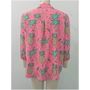 Nlife Women Pineapple Printed Lapel Collar Half Sleeves Buttons Down Blouse Shirt - 1 of 1
