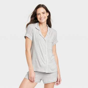 Women's Beautifully Soft Short Sleeve Notch Collar Top and Shorts Pajama Set - Stars Above™ Gray M