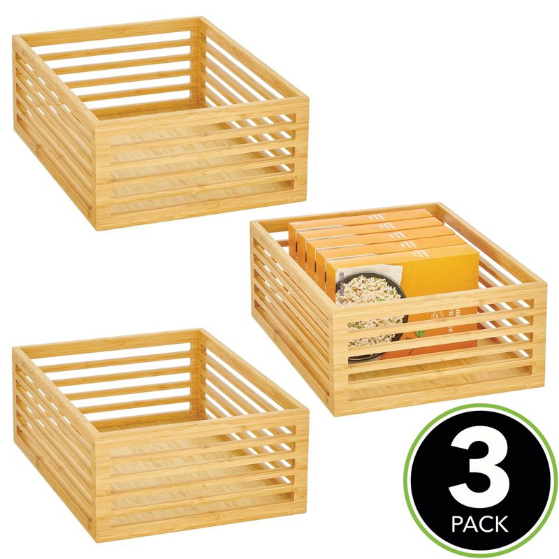 mDesign Bamboo Wood Slotted Kitchen Pantry Organizer Bin - 3 Pack - Natural, 2 of 7