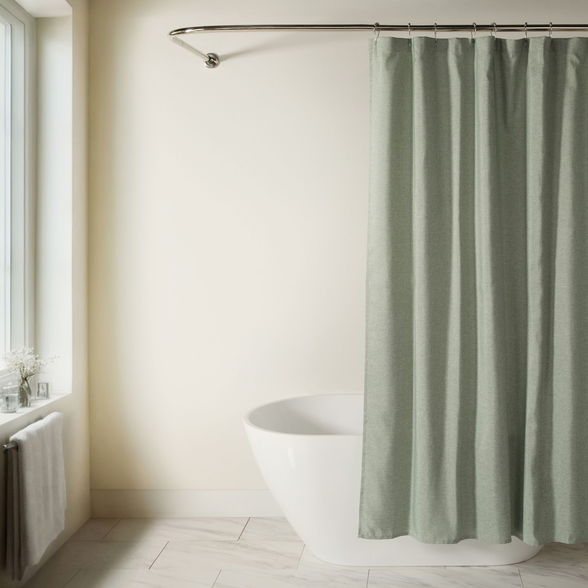 Linen-Look Solid Shower Curtain – 72" x 72" Polyester, Neutral Bathroom Decor - Becky Cameron, Sage