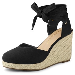 Allegra K Women's Closed Round Toe Espadrilles Wedges Tie Up Sandals - 1 of 4