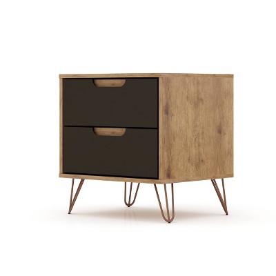 Rockefeller Natural Brown and Grey 2-Drawer Nightstand with Metal Legs