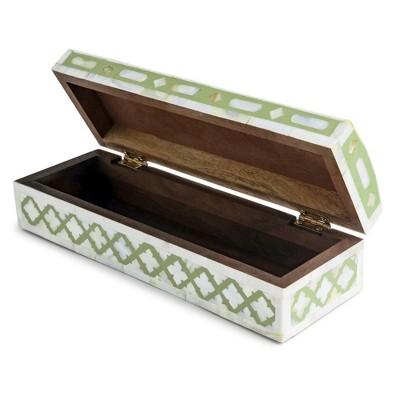 Olive and Mother of Pearl Inlay Decorative Lidded Box, 12"