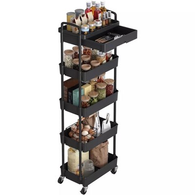 MaseiKar Rolling Utility Cart with Drawer, Utility Cart Made of Multifunctional Storage Organizer Tool for Kitchen, Bathroom, Living Room, Office