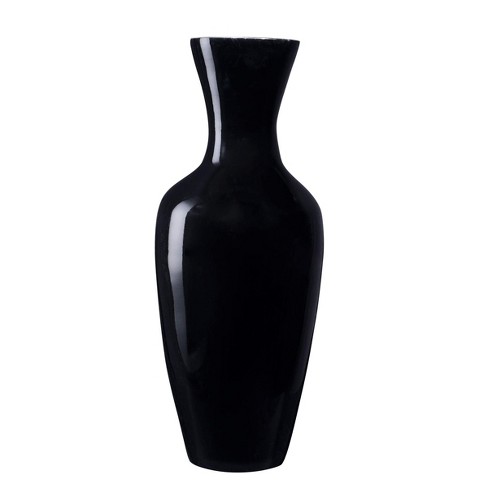 Flowers VILLACERA Black Handcrafted 18” Tall Glazed Hana Vase for Silk Plants Filler Decor x Sustainable Bamboo, H W L 7 7” x