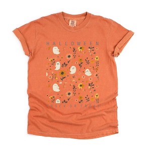 Simply Sage Market Women's Halloween Floral and Ghost Collage Short Sleeve Garment Dyed Tee - 1 of 4