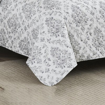 Skyler Damask Gray Microfiber Queen Quilt Set