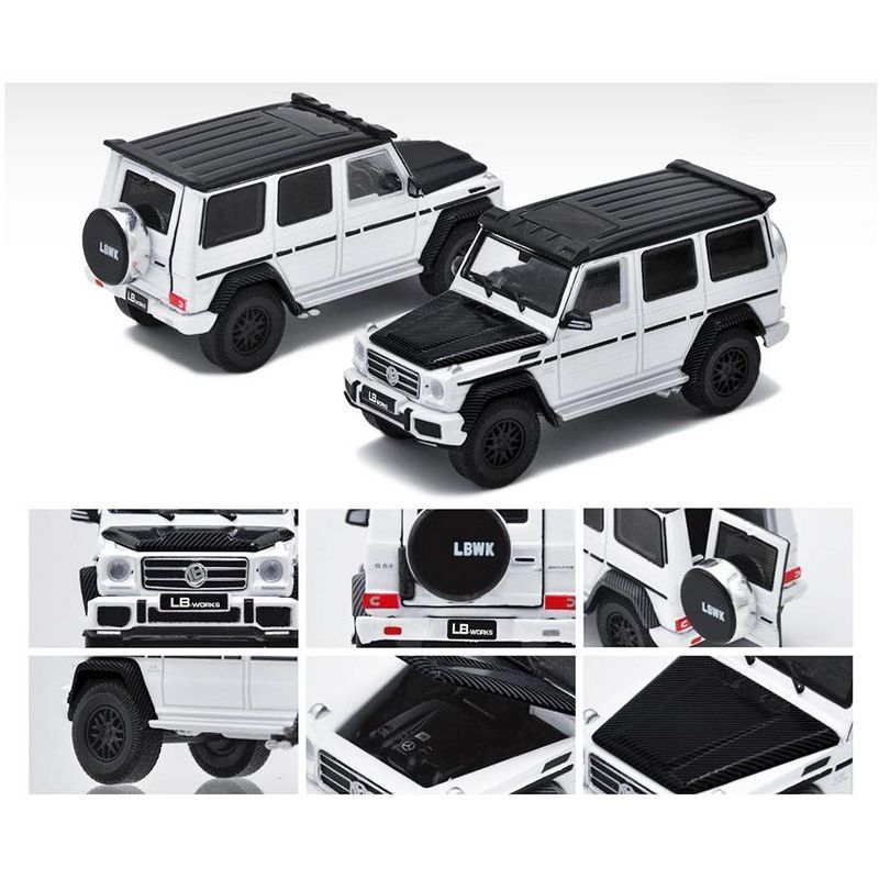 Mercedes-Benz AMG G63 LB Works Wagon White with Carbon Hood and Black Top 1/64 Diecast Model Car by Era Car, 2 of 4