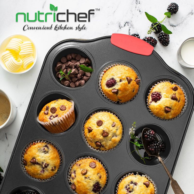 NutriChef 12 Cup Muffin Pan - Deluxe Nonstick Gray Coating Inside & Outside, 4 of 7