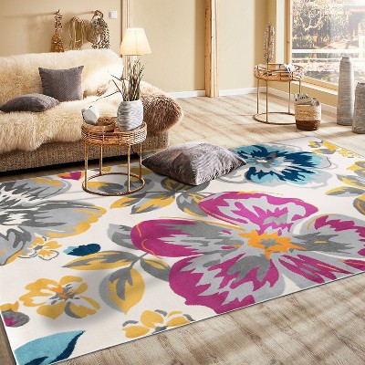 Floral Elegance Multi-Color Synthetic Round Area Rug, 7'6" x 9'5"