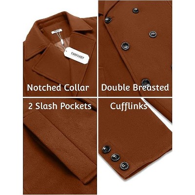 Мужские куртки COOFANDY Men's Double Breasted Pea Coat Winter Overcoat Short Trench Coat Notched Collar Black XL — фото 3