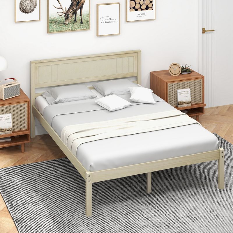Costway Full/Queen/Twin Size Wooden Platform Bed Frame with Headboard Mattress Foundation Natural, 2 of 10