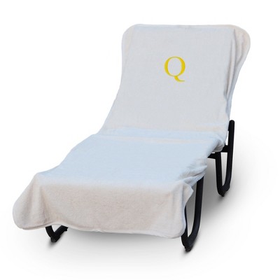 BC BARE COTTON Luxury Hotel & Spa Monogrammed Pool Chaise Lounge Cover, Standard Size 90 X 29 Inches - White - Gold Block