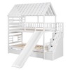 TIRAMISUBEST Twin over Twin House Bunk Bed with Trundle and Slide, Wooden Bunk Bedframe with Storage Staircase, Roof and Window Design - 4 of 4