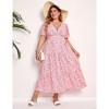 Women Plus Size V Neck Wrap Maxi Dress High Waist Ruffle Summer Casual Dress with Belt Short Sleeve - 2 of 4
