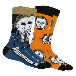 Halloween II Socks Men's Michael Myers 2-Pack Adult Horror Novelty Mid-Calf Crew Socks Multicolored - 1 of 4