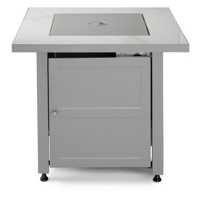 Gray Faux Marble Gas Fire Pit Table with Steel Base