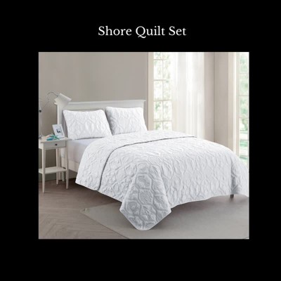 Tan Microfiber Coastal Full Quilt Set with Embossed Sea Life Pattern