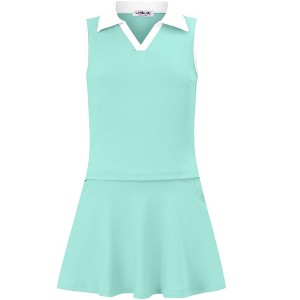Kids Girls Tennis Golf Dress Outfit Sleeveless Dress with Pockets Athletic Skorts and Polo Tank Top Sets - 1 of 4