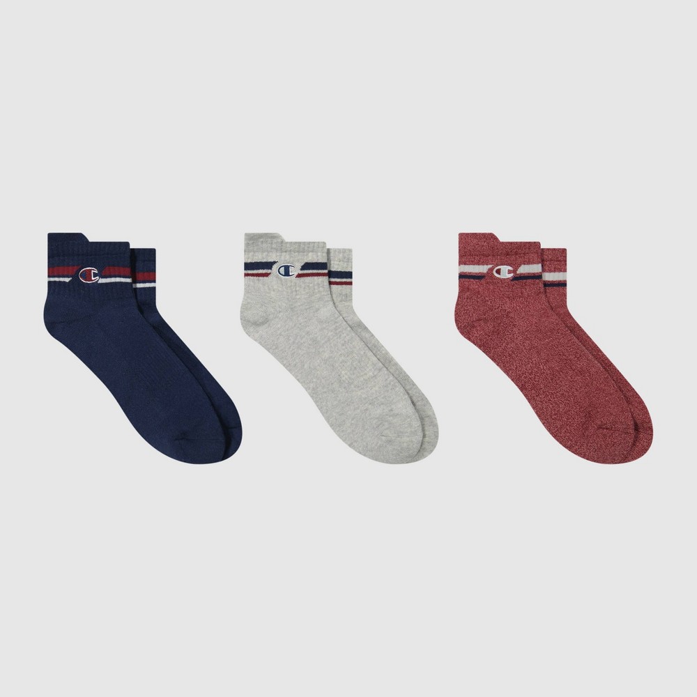 Champion Men's 3pk Assorted Ankle Quarter Socks - Navy Blue 6-12
