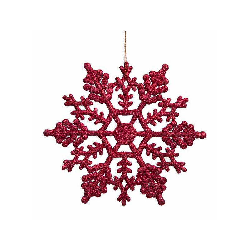 Northlight 24ct Glitter Snowflake Christmas Ornament Set 3.75" - Berry Red, 1 of 4