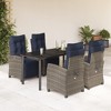 vidaXL 5 Piece Patio Dining Set with Cushions Gray Poly Rattan - 63" Table Length Round Leg 4 Items - 2 of 4