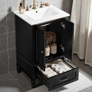 Mshliw 20" Bathroom Vanity with Ceramic Sink, Freestanding Bathroom Cabinet with 2 Doors and Drawer, Magnetic Door Stopper & Adjustable Foot Pads - 1 of 4