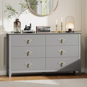 Fluted 6 Drawer Dresser for Bedroom, 54 Inch Wide Modern Wooden Chest of Drawers with Gold Handles - 1 of 4