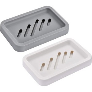 Aoibox 2-Piece Draining Soap Dishes with Water Tray, Keep Counter Dry, Easy to Clean Soap Holder for Kitchen and Bathroom, Gray - 1 of 4
