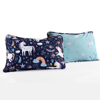 Navy Unicorn Heart Reversible Microfiber Full Quilt Set