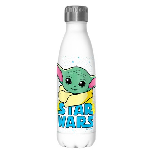 Star Wars The Mandalorian The Child Cartoon Shiny Eyes Stainless Steel  Water Bottle - White - 17 oz.