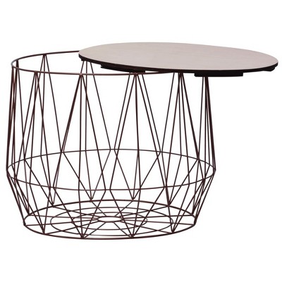 Copper Basket-Design 2-Piece Coffee & Side Table Set with Removable Plywood Top