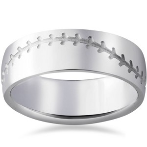 Pompeii3 8mm Mens 14K White Gold Baseball Stich Wedding Band - 1 of 3