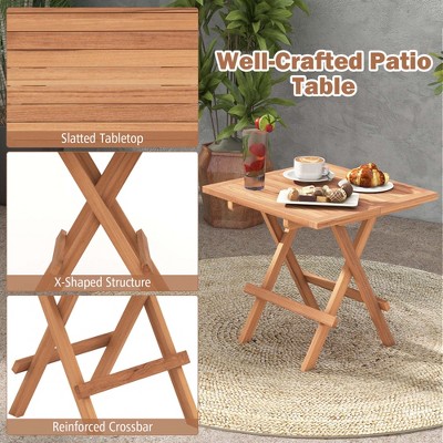 Teak Wood Folding Patio Side Table with Slatted Top