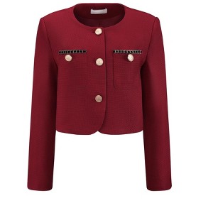 INSPIRE CHIC Women's Tweed Crewneck Button Down Long Sleeve Work Office Cropped Blazer - 1 of 4