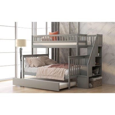 NicBex Twin Over Full Bunk Bed with Trundle and Safety Guardrail,Loft Bed with Staircase,Modern Bunk Beds,Noise Reduced Bunk Beds for Bedroom